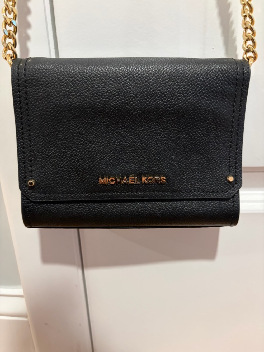 Michael Kors Black Pebbled Leather Crossbody with Gold Hardware